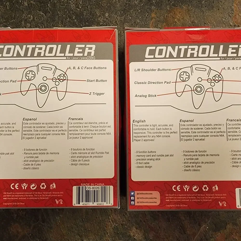 2 N64 Controllers - Watermelon Red & Ice Blue (NEW) - Nintendo - Funtastic Color